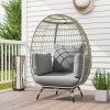 Outsunny Oversized Garden Egg Chair, Outdoor Wicker PE Rattan Chair with Thickened Padded Cushions and Pillows for Balcony, Porch, Charcoal Grey