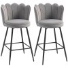 HOMCOM Bar Stools Set of 2, Modern Velvet-Feel Barstools with Petal Backrest and Footrest, Upholstered Breakfast Bar Chairs with Metal Legs for Kitchen Island Counter, Dining Room, Grey