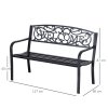 Outsunny Garden Bench, Metal Outdoor Bench Seat, 2 Seater Patio Loveseat with Welcome Backrest, Armrests and Slatted Seat, 240 KG Capacity for Park, Porch, Black