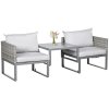Outsunny 3-in-1 Rattan Bistro Set, Wicker Garden Furniture Set with 2-level Rising Table, Adjustable 3-seater Sofa Lounger with Washable Cushions for Outdoor, Patio, Balcony, Grey