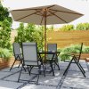 Outsunny 5 Pieces Garden Dining Set, 4 Seater Garden Furniture Set with Parasol Hole, Outdoor Dining Set with High Back Folding Chairs and Square Metal Top Table for Outdoor Patio, Grey