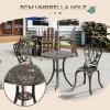 Outsunny 3 Piece Garden Bistro Set, Cast Aluminium Outdoor Furniture Set with Umbrella Hole for Balcony, Porch, Patio, Bronze Tone