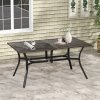 Outsunny Garden Table with Parasol Hole, Outdoor Garden Dining Table with Wood Grain Tabletop and Steel Frame for Patio, Deck, Balcony, Brown, 150 x 96 x 73cm