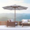 Outsunny 3(m) Garden Parasol, Pulley Operated Patio Umbrella, Wooden Parasol, Table Market Umbrella with Rope Pulley Mechanism and 8 Ribs, White