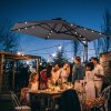 Outsunny 3(m) Cantilever Parasol with Solar LED and Easy Lever, Garden Parasol Umbrella with Cross Base and Waterproof Cover, Outdoor Sun Shades, Dark Grey