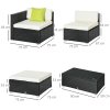 Outsunny 5 Pieces PE Rattan Garden Furniture Set with Cushions, Outdoor Corner Sofa, Patio Sectional Conversation Furniture Sets with Glass Top Coffee Table, Black