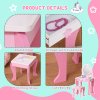HOMCOM Girls Dressing Table with Mirror, Stool, Kids Dressing Table, Unicorn-Designed Play Toy for Toddles Girls Age 3-6 Years, Acrylic Mirror, Pink and White