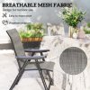 Outsunny Set of 4 Folding Chair, Garden Chair Set with Breathable Mesh Back and Seat, Outdoor Camping Chairs with Armrests, Steel Frame for Deck Balcony, Black and Grey