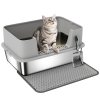 PawHut Stainless Steel Litter Box, High Sided Cat Litter Tray with Metal Scoop, Mat, Never Absorbs Odors, Anti Leakage & Easy to Clean, Pet Toilet for Big Cats, Grey