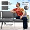 Outsunny 6 Pieces Rattan Garden Furniture Set, Garden Corner Sofa with Thickened Cushions, Outdoor Dining Set with Glass Top Dining Table, Loveseats and Footstools for Conservatory, Light Grey