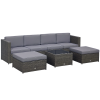 Outsunny 7Pc Rattan Garden Furniture Wicker Sofa & Coffee Table Set Patio Furniture Outdoor with Cushions Grey
