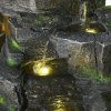 Outsunny Solar Powered Garden Water Feature with LED Lights and Pump, 4 Tier Cascading Water Fountain for Indoor/Outdoor, Stacked Stone Rock Waterfall Ornament, 57cm Height, Dark Grey