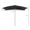 Outsunny 2 x 3m Wooden Garden Parasol Umbrella Outdoor Sun Shade Canopy, Table Market Umbrella with Vent, 38 mm Pole, Rope Pulley Mechanism, Black