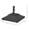 Outsunny Square Parasol Base with Wheels, 45kg Water or 60kg Sand Filled, Heavy Duty HDPE Umbrella Stand with Double Adjustable Knob, Fillable Parasol Stand for 38mm and 48mm Poles, Black