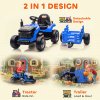 AIYAPLAY Ride on Tractor with Trailer, 12V Electric Vehicle with Remote Control, Ride on Car for Kids with Music, Shifter, Start-Up Sound for Ages 3-8 Years, Blue