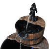Outsunny Wooden 2-Tier Barrel Water Fountain with Pump Freestanding Cascading Feature Self Contained Water Pump Garden Decoration