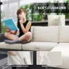 Outsunny 5 Piece Rattan Garden Furniture Set with Gas Fire Pit Table, 4 Seater Outdoor Sectional Sofa Set with Footstool and Removable Cushions, Modular Combination, Black and Cream White