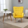 HOMCOM Modern Accent Chair, Upholstered Tufted Wingback Armchair with Seat Padding, Velvet Leisure Lounge Bedroom Chair with Wood Legs, Yellow