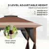 Outsunny 3.6 x 3.6m Pop Up Gazebo with Mesh Sides, UPF50+ Height Adjustable Party Tent Instant Event Shelter with Wheeled Carry Bag and Sand Bags for Garden, Patio, Brown