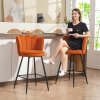 HOMCOM Bar Stools Set of 2, Modern Velvet-Feel Barstools with Petal Backrest and Footrest, Upholstered Breakfast Bar Chairs with Metal Legs for Kitchen Island Counter, Dining Room, Orange