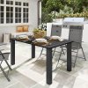 Outsunny Garden Table with Parasol Hole for 6 Person, Rectangle Outdoor Dining Table with Slatted Metal Tabletop, Steel Frame for Patio, Balcony, 150 x 90 x 73 cm, Black