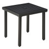 Outsunny Garden Side Table, 51x51cm Square Patio Coffee Table with Umbrella Hole, End Table with Steel Frame for Balcony, Black