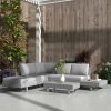 Outsunny 3 Pieces Rattan Garden Furniture Set, Wicker Garden Sofa Set with 3-Seater Sofa, Loveseat, Coffee Table, Side Table & Cushions, 5-Seater Outdoor Furniture Set, Light Grey