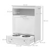 PawHut Pet Feeder Station, Dog Food Storage Container w/ Raised Dog Bowls, Hanger, for Food and Water - White