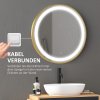 kleankin Round Bathroom LED Mirror, Dimmable Lighted Wall-Mounted Mirror with 3 Temperature Colours, Time Display, Memory Function, Hardwired, Gold