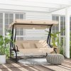 Outsunny 2-in-1 Garden Swing Seat Bed, 3 Seater Convertible Swing Chair Bench with Tilting Canopy, Cushioned Seat and 2 Pillows for Patio, Garden, Light Brown