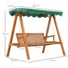 Outsunny 3 Seater Garden Swing Seat with Canopy, Wooden Swing Chair, Outdoor Hammock Bench for Balcony Patio Porch, Green