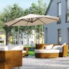 Outsunny 3M Cantilever Parasol, Hanging Garden Umbrella Sun Shade with 360 Rotation, Aluminium Frame, Cross Base, Hand Crank, Beige