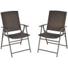 Outsunny Folding Garden Chairs Set of 2, PE Rattan Garden Dining Chairs with Armrests, High Back and Steel Frame, Weather Resistant Outdoor Dining Furniture for Patio, Balcony, Brown