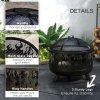 Outsunny Metal Firepit Bowl Outdoor 2-In-1 Round Fire Pit w/ Lid, Grill, Poker, Handles for Garden, Camping, BBQ, Bonfire, Wood Burning Stove, 61.5 x 61.5 x 52cm, Black
