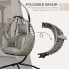 Outsunny Outdoor Swing Chair with Thick Padded Cushion, Patio Hanging Egg Chair with Metal Stand, Foldable Basket, Cup Holder, Rope Structure for Indoor & Outdoor, Grey