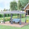 Outsunny 4m x 3(m)Garden Gazebo, Double Roof Outdoor Gazebo Canopy Shelter with Curtains, Solid Steel Frame for Patio, Garden, Grey