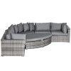 Outsunny 6 Pieces Outdoor PE Rattan Wicker Sofa Set with 10cm Thick Padded Cushionsand Half Round Patio Conversation Furniture Set with Angled Corner Designand Ottomansand and Back Pillows, Grey