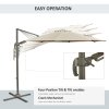 Outsunny 3(m) Cantilever Parasol 360 Rotation Roma Umbrella Hanging Sun Shade with Aluminium Frame, Tilt Crank, 8 Ribs and Cross Base, Khaki