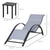 Outsunny 3 Pieces Sun Lounger Chair Set, Metal Frame Garden Outdoor Sunbathing Chair with Side Table and Armrest, Light Grey