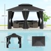Outsunny 4m x 3(m)Garden Gazebo, Double Roof Outdoor Gazebo Canopy Shelter with Curtains, Solid Steel Frame for Patio, Garden, Black