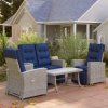 Outsunny 4 Piece Rattan Garden Furniture Set with Adjustable Backrest, Wicker Outdoor Furniture Sofa Set with Loveseat, Reclining Armchairs, Thickened Cushions and Glass Top Table, Navy Blue