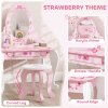 AIYAPLAY Kids Dressing Table Set, Two-Piece Kids Vanity Table with Stool, Mirror, Drawer, Desktop Storage, Ballet Theme, Girls Makeup Desk, Chair, Pink
