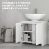 HOMCOM Under Sink Bathroom Cabinet, Freestanding Under Sink Cabinet with 2 Doors and Shelf for Basin without or with Pedestal, White