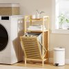 HOMCOM Bamboo Laundry Cabinet with Slatted Door, Bathroom Cabinet with Tilt-Out Hamper and Removable Liner Bag, 40 x 30D x 95 cm, Natural Wood Finish
