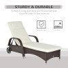 Outsunny Rattan Sun Lounger, Garden Lounger Recliner with Wheels and Adjustable Backrest, Outdoor Reclining Sunbed Garden Chair with Cushion and Headrest for Patio, Beach, Terrace, Brown