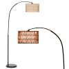 HOMCOM Rattan Floor Lamp for Living Room, Farmhouse Arc Standing Lamp with Dual-Layer Shade & Foot Switch, Height Adjustable Minimalist Tall Pole Lampshade for Bedroom, Office, Black