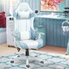 HOMCOM Gaming Chair, Racing Gamer Chair, Reclining Faux Leather Computer Chair with Headrest, Lumber Support, 3D Armrests, Adjustable Height, Swivel Wheels for Home Office, Light Blue