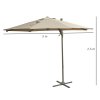 Outsunny 3(m) Cantilever Parasol 360 Rotation Roma Umbrella Hanging Sun Shade with Aluminium Frame, Tilt Crank, 8 Ribs and Cross Base, Khaki