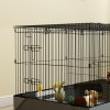 PawHut Guinea Pig Cage, 2 in 1 Rabbit Cage Pet Playpen with Removable Top, 2 Separate Area, Waterproof Oxford Fabric Floor, Perch, Ramp, Small Animal Cage for Guinea Pigs, Bunnies, Hedgehogs, Black