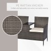 Outsunny 2 Seater Rattan Campanion Chair Wicker Loveseat Outdoor Patio Armchair with Drink Table Garden Furniture - Grey